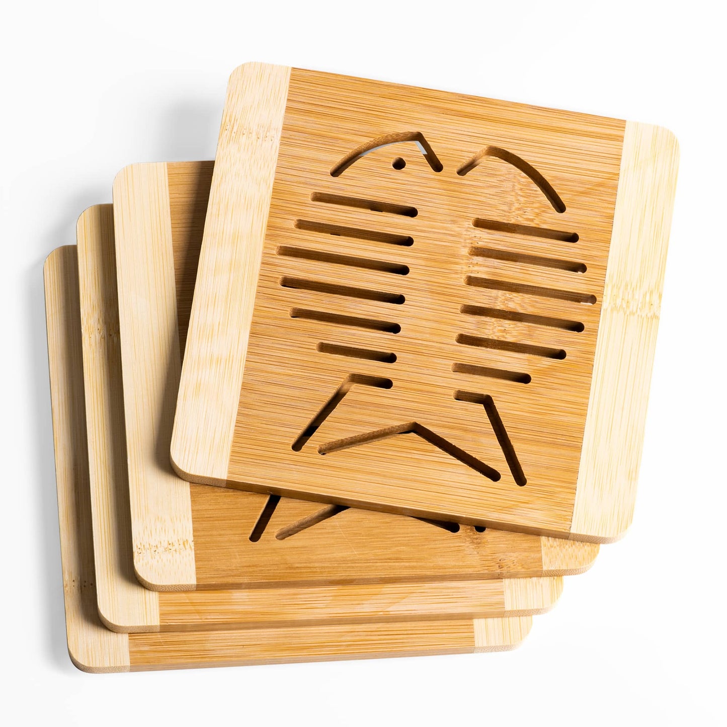 This is a set of four pure natural bamboo hot plate mats, hot pots and pans decorative mats.