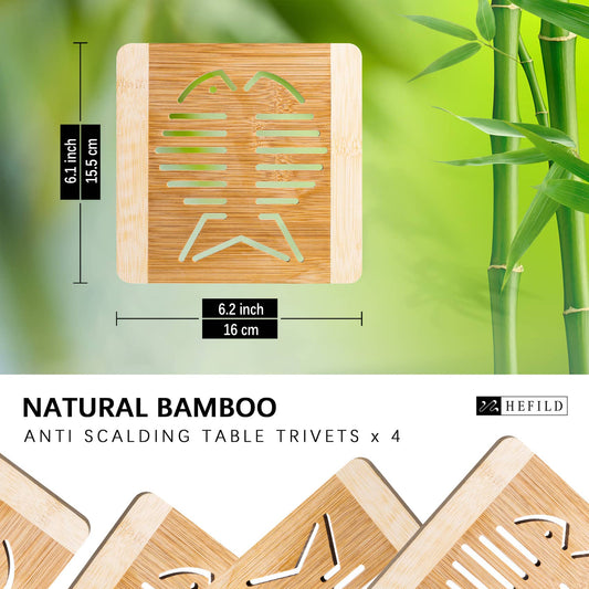 This natural bamboo hot plate mat measures 6 x 6 inches and is a versatile hot plate mat.