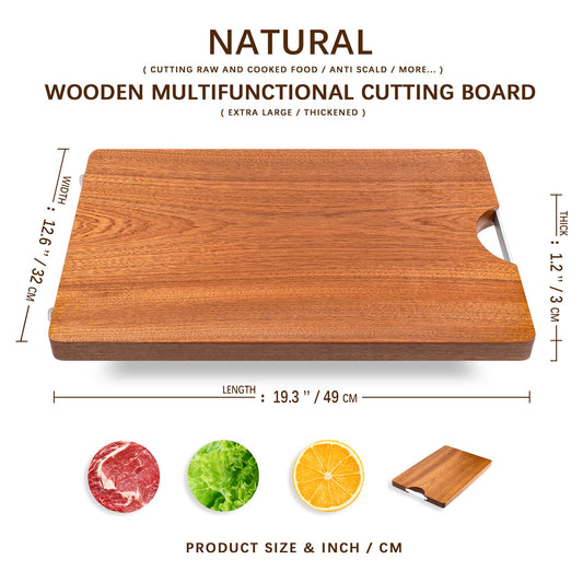 The dimensions of this chopping board made of pure ebony are12.6*19*1.2 inch It can be used to cut meat vegetables fruits