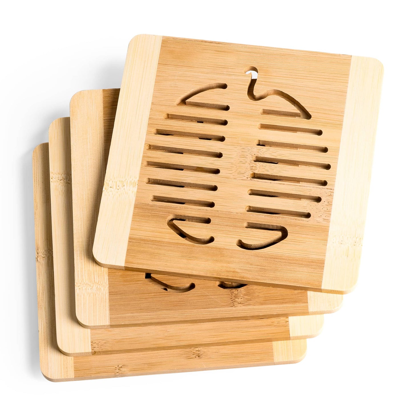This is a set of 4 exquisite natural bamboo apple shaped multi-functional hot pot mats and pan decorative mats.