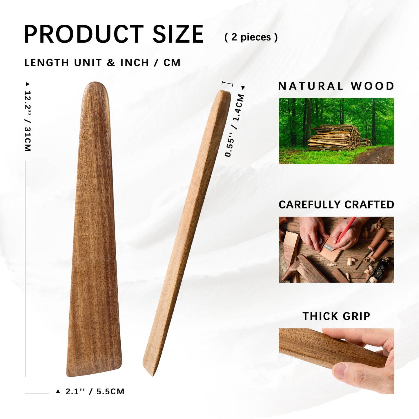 Hefild Wooden Spatula for Cooking Set of 2 – 12 Inch Acacia Wood Spatula with Thin Edge for Flipping – Flat Wooden Spatulas for Nonstick Pans – Sturdy Wood Cooking Utensils for Daily Use
