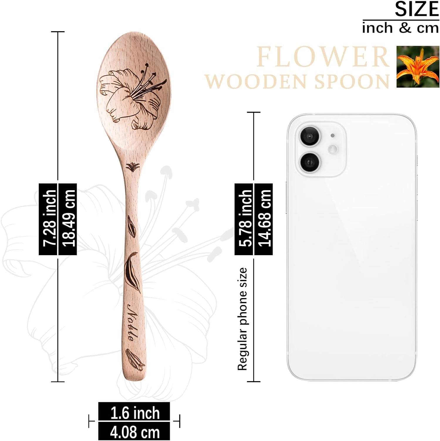 This small Mother's Day wooden spoon measures 7.3inch in length and 1.6inch in width