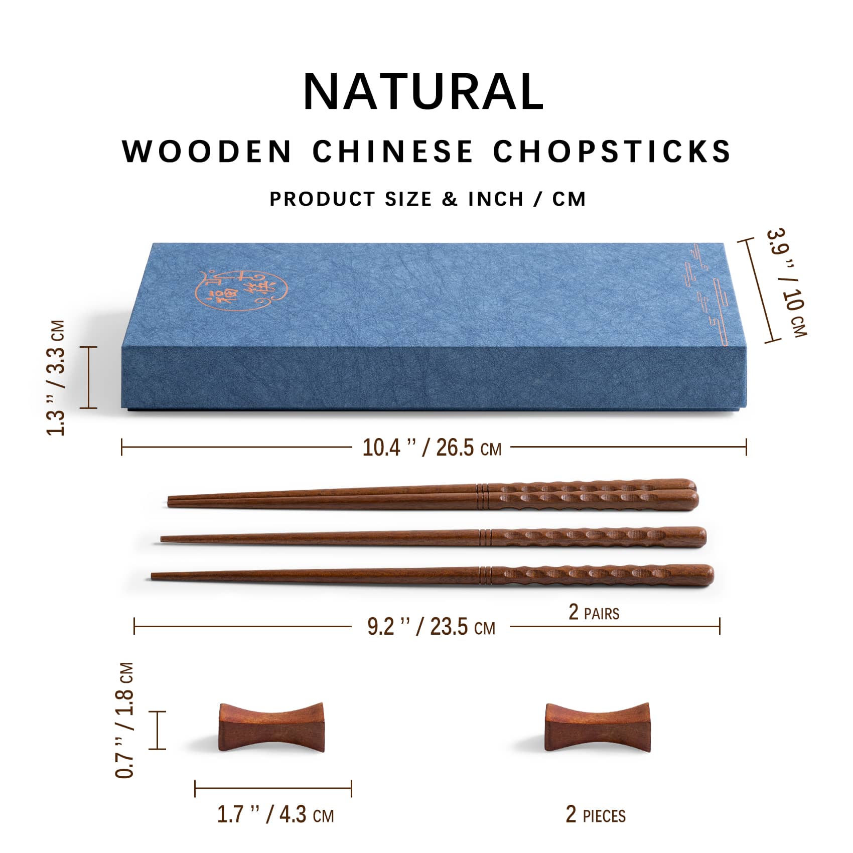 The length of these chopsticks is 9.2 inches, the gift box is 10.4 inches and the chopstick holder is 1.7 inches