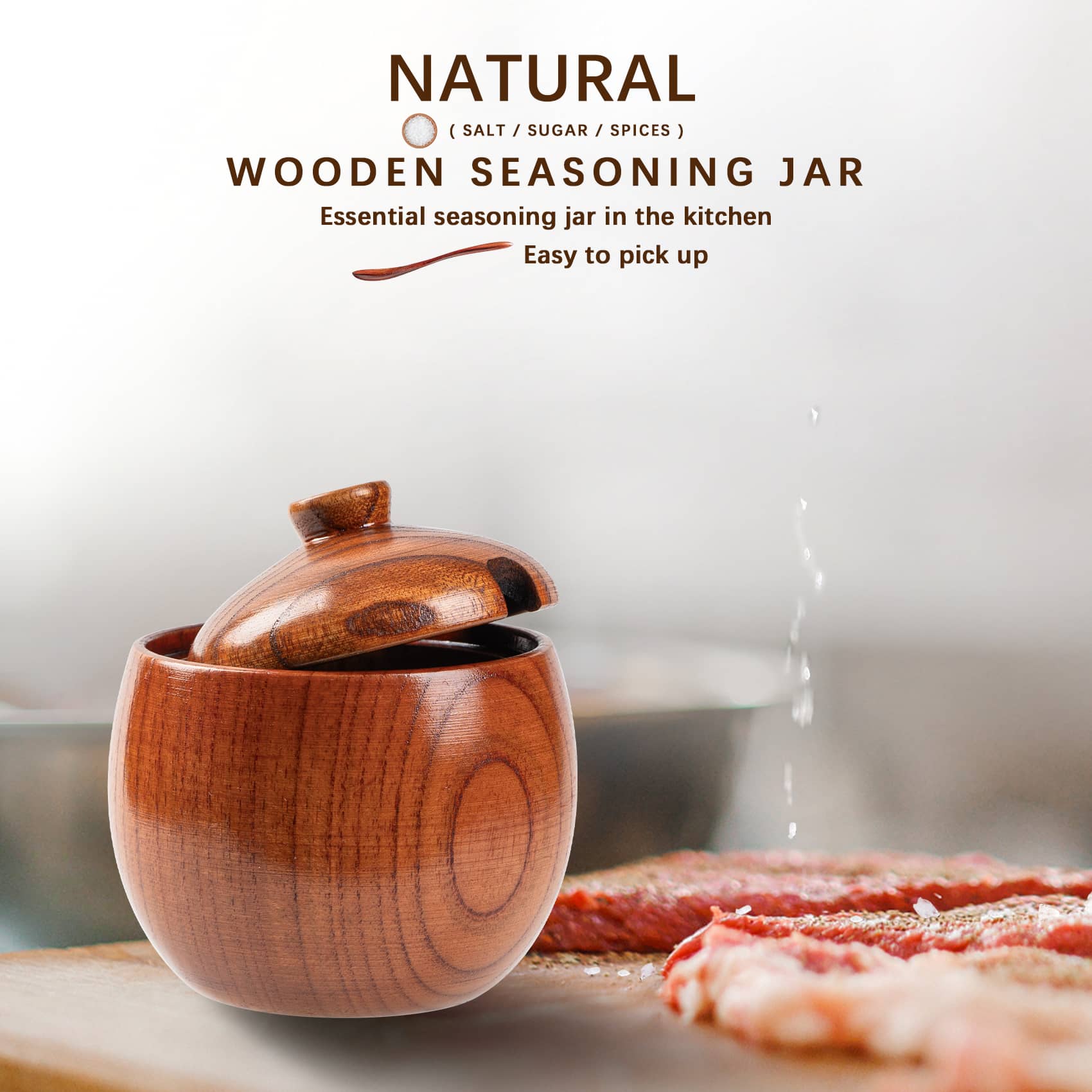 This is a salt shaker made of all-natural wood, storing kitchen pepper and salt are convenient for use in cooking