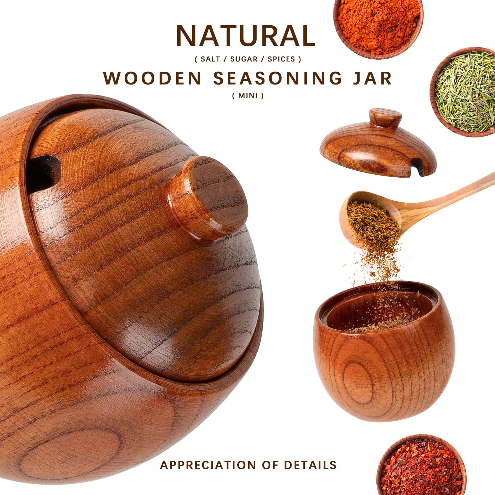 It's a salt shaker made of natural beautiful wood that can hold any seasoning such as cumin powder, chili powder etc