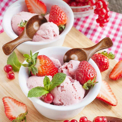 Eat strawberry ice cream with a mini wooden spoon