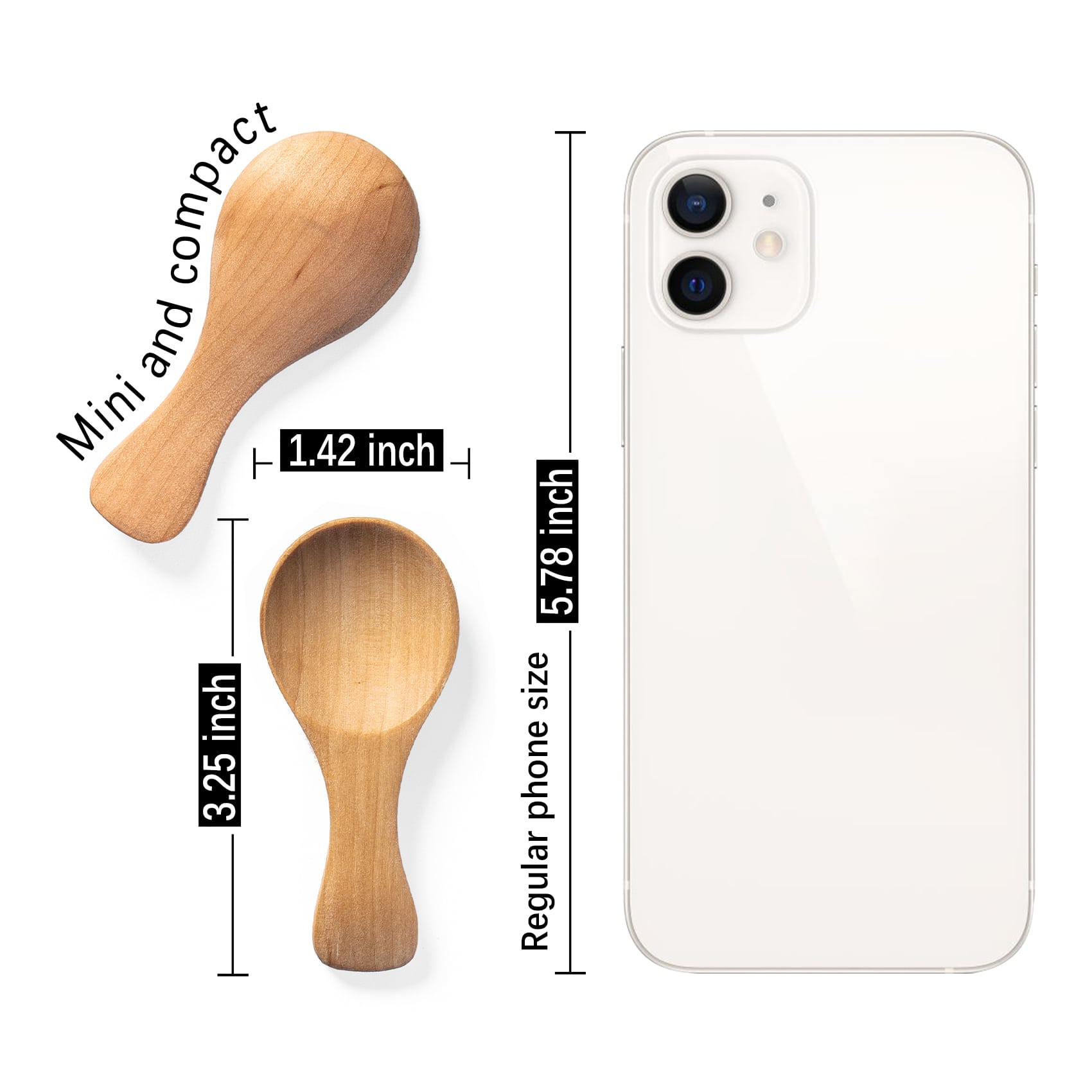 Mini wooden spoon is 3.2 inches long and 1.4 inches wide