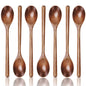 These are seven long-handled stirring spoons made of pure natural wood, large wooden spoons for cooking