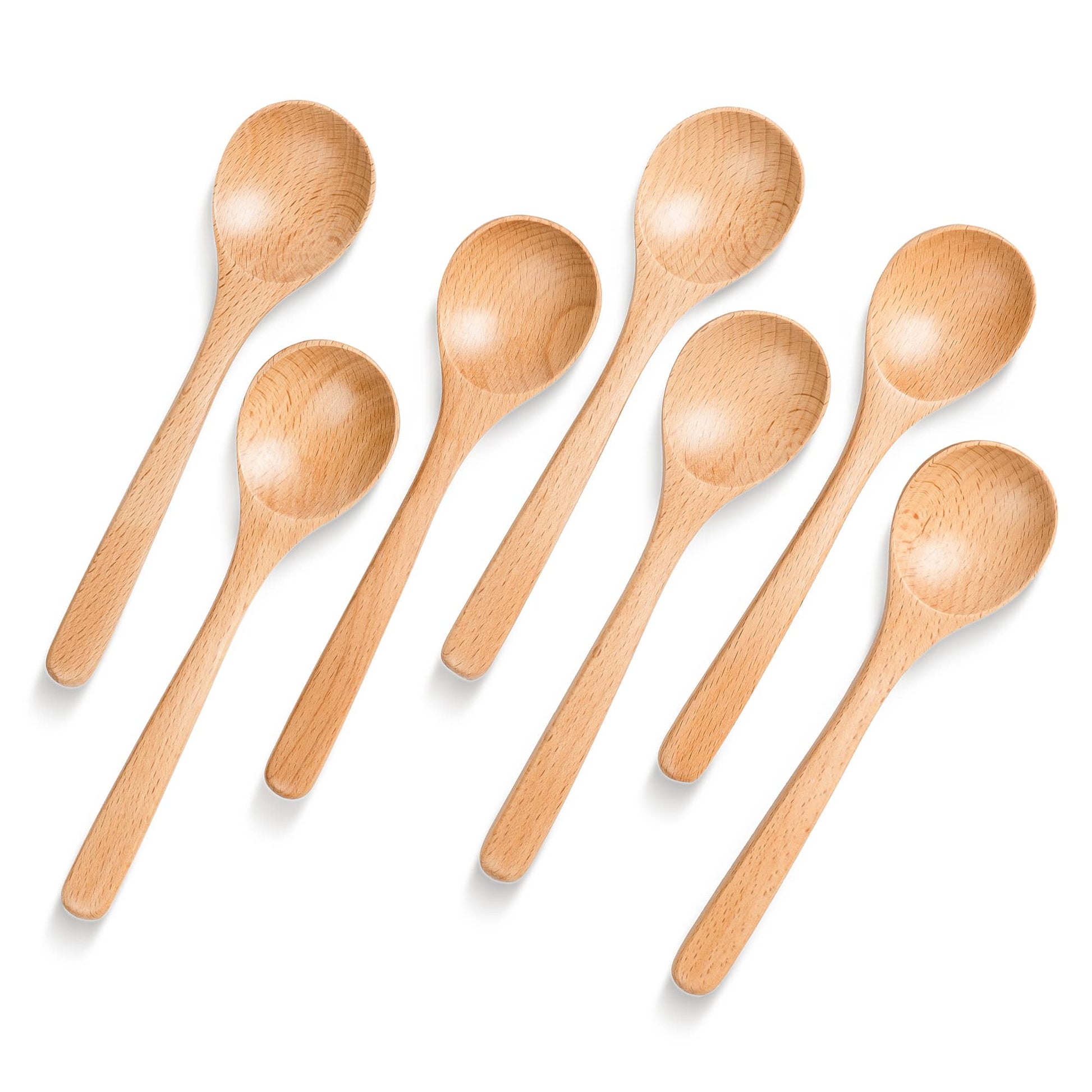 7 pcs 7 inches Eating and drinking soup children and adults can use natural beech wood pure wood wooden spoon 