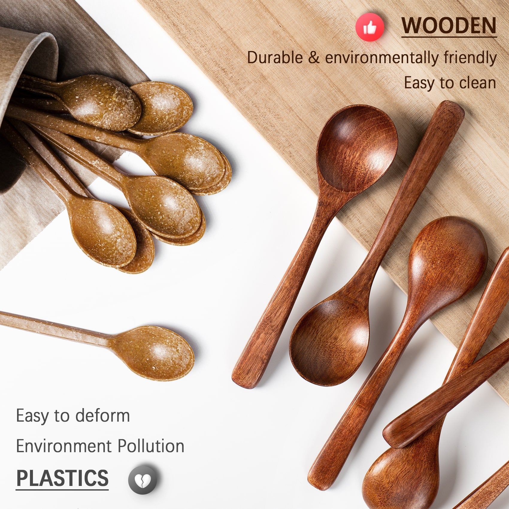 Compared with plastic spoons, small wooden spoons are more environmentally friendly, durable and easy to clean