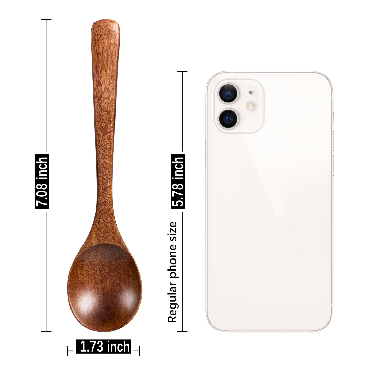 The length of the small wooden table spoon is 7inch and the width is 1.7inch