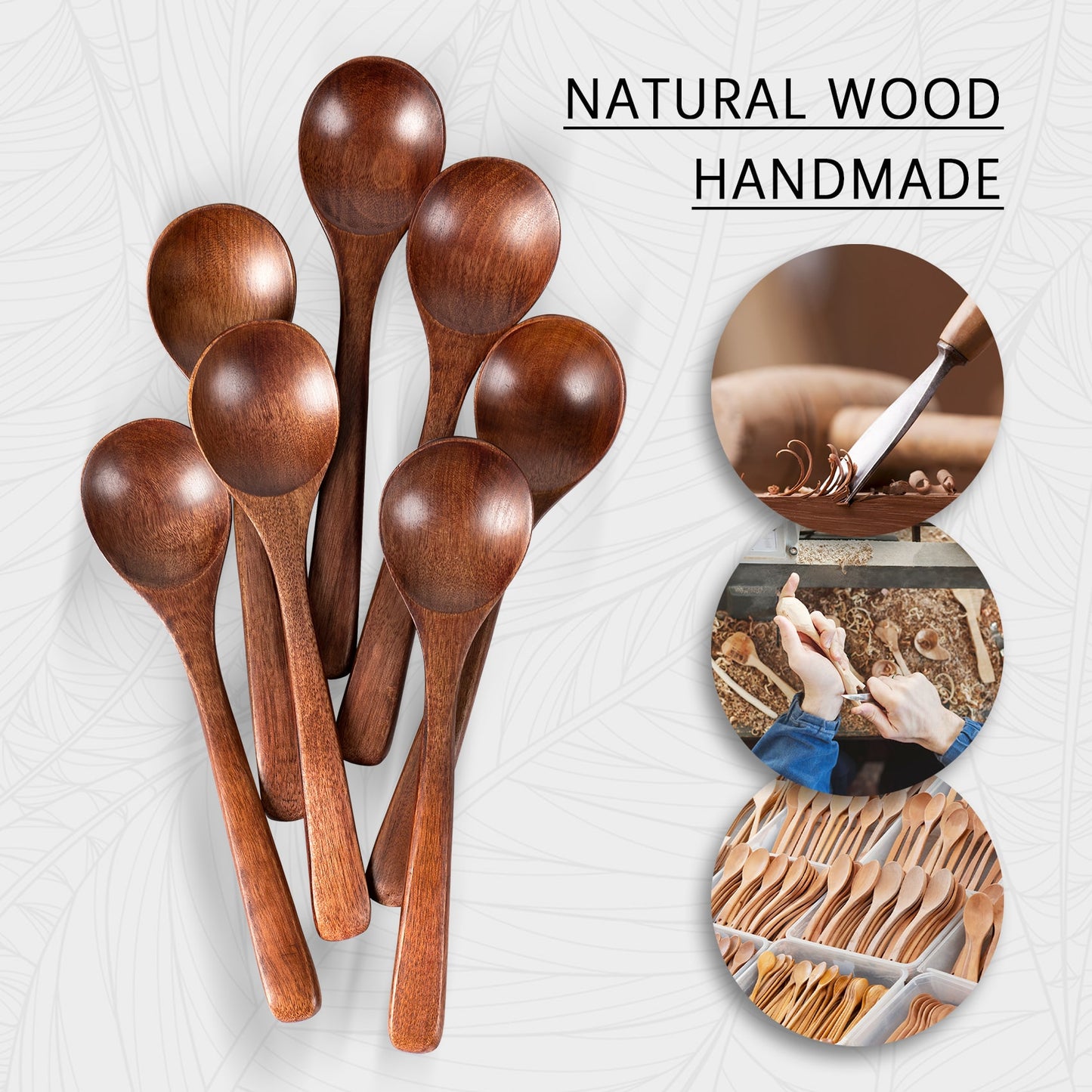 Showing the process of making 7inch small wooden spoons, which are made of hardwood polished in a 22-step process
