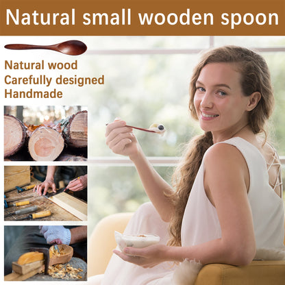 The small wooden spoon is made of hardwood and polished in a 22-step process. The picture shows a woman using a wooden spoon